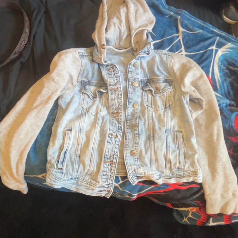 Womens Denim and Gray Hoodie Jacket